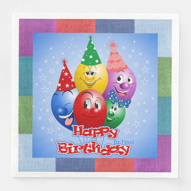 Happy Birthday Funny Balloons Paper Dinner Napkins (Front)
