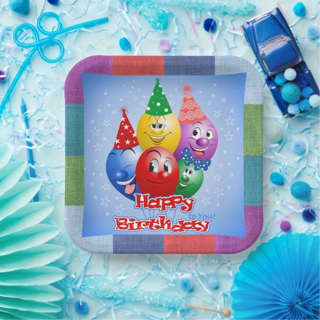 Happy Birthday Funny Balloons Paper Plates (Party)