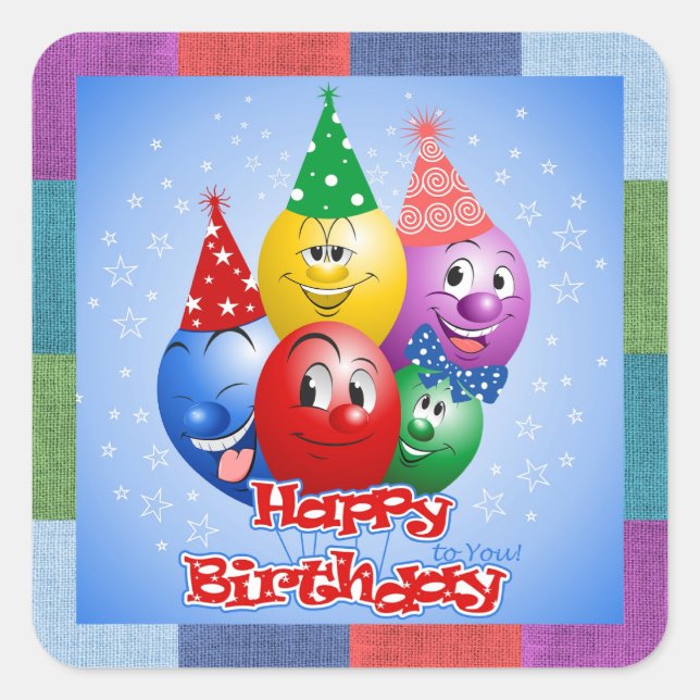 Happy Birthday Funny Balloons Square Sticker (Front)