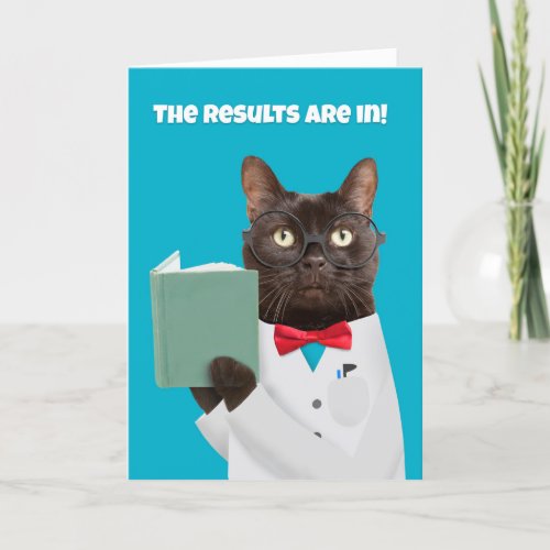 Happy Birthday Funny Cat in Lab Coat With Book Holiday Card