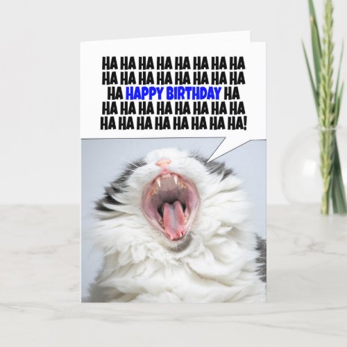 Happy Birthday Funny Cat Laughing About Being Old Holiday Card