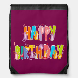 Happy Birthday Funny Cat Lover Bday Celebration Drawstring Bag