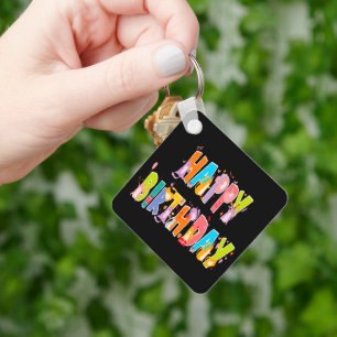 Happy Birthday Funny Cat Lover Bday Celebration Keychain