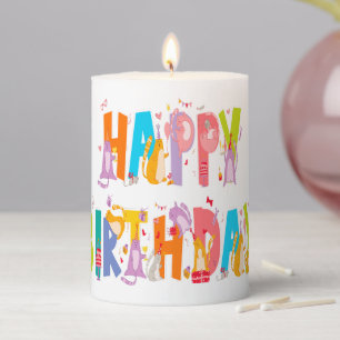Happy Birthday Funny Cat Lover Bday Celebration Pillar Candle