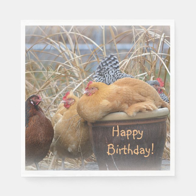 Happy Birthday Funny Chickens Napkins (Front)
