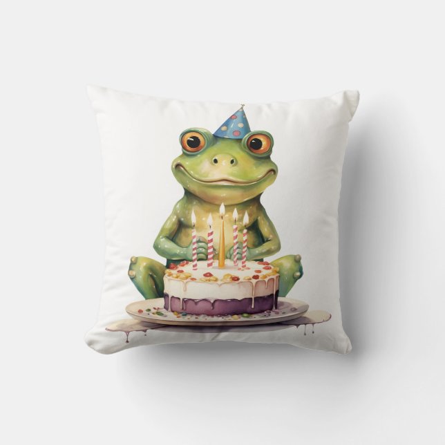 Happy Birthday Funny frog Throw Pillow (Front)