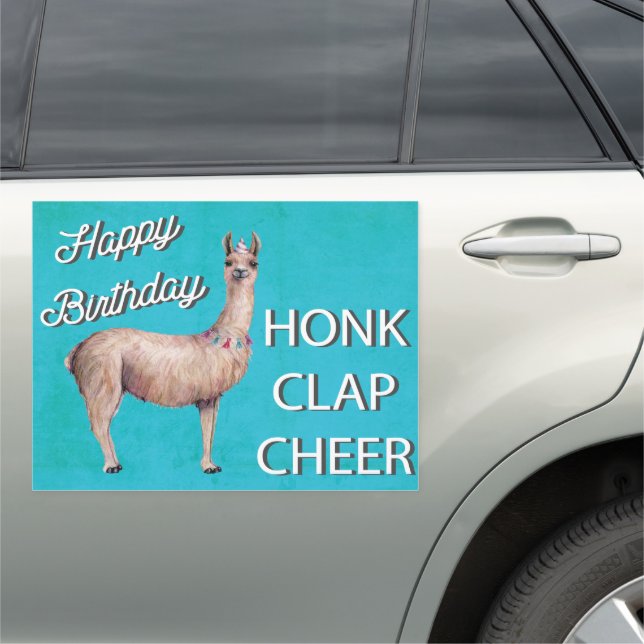 Happy Birthday Funny Llama Car Parade Car Magnet (In Situ)