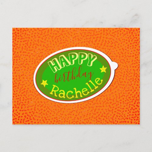 Happy Birthday Funny orange fruit sticker retro Postcard