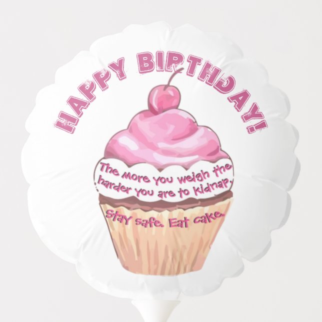 Happy Birthday Funny Pink Cupcake Quote Balloon (Back)