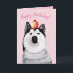 Happy Birthday Funny Post Card, Husky, Cake Card<br><div class="desc">Funny birthday card with a husky dog and a cake. custom it with your background color,  and text.</div>