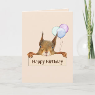 Happy Birthday Funny Squirrel Balloon Custom Text Card