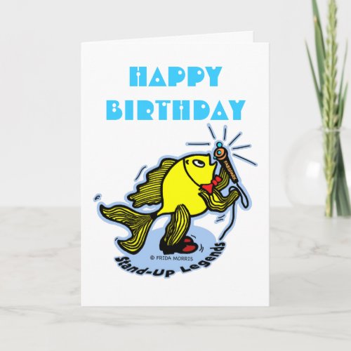 Happy Birthday funny Stand_Up Fish cartoon CARD