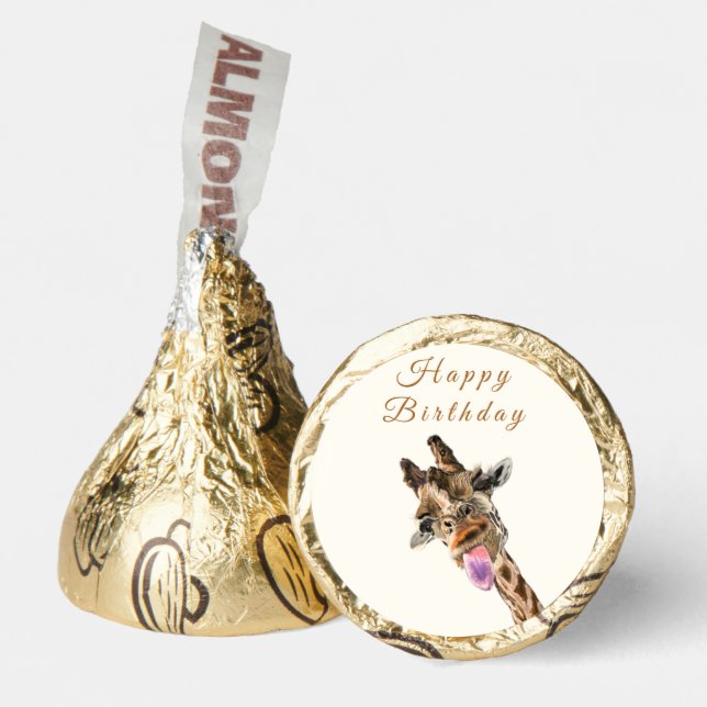 Happy Birthday - Funny Tongue Out Wink Giraffe Hershey®'s Kisses® (Front)