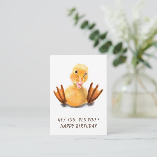 Happy Birthday - Funny Yellow Duck Playful Wink  Note Card (Standing Front)