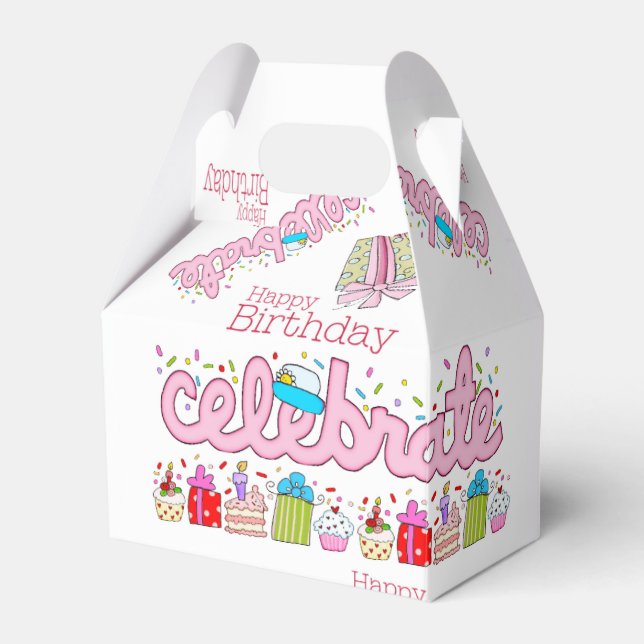 Happy Birthday Gable Favor Box Celebrate Pink (Front Side)