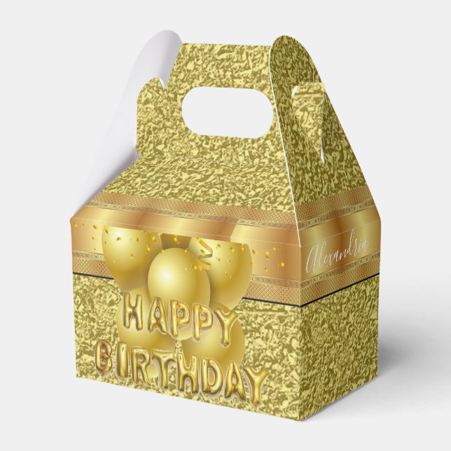 Happy Birthday Gable Favor Box Gold (Front Side)