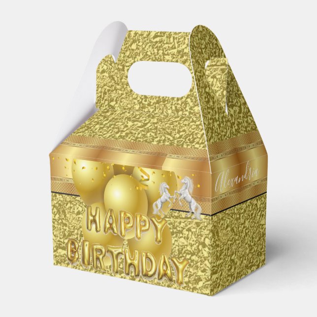 Happy Birthday Gable Favor Box Gold Horse (Front Side)