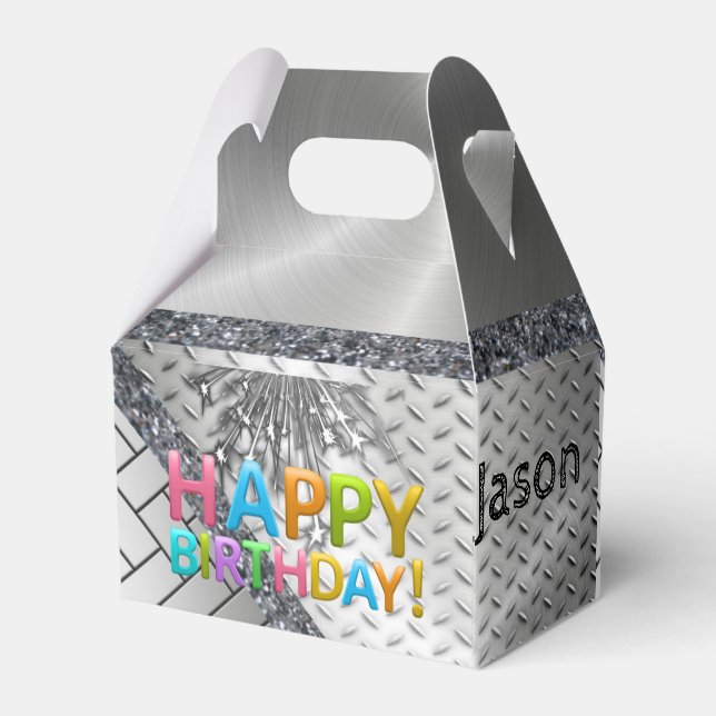 Happy Birthday Gable Favor Box Silver (Back Side)