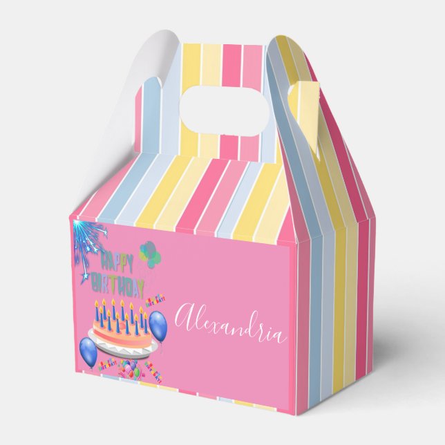 Happy Birthday Gable Favor Box Stripe (Front Side)