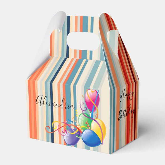 Happy Birthday Gable Favor Box Stripe Balloons (Front Side)
