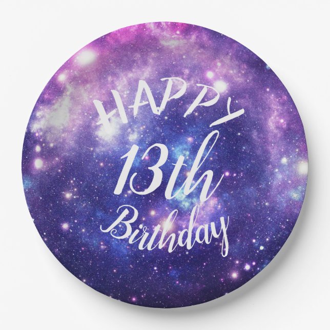 Happy Birthday Galaxy Stars Outer Space Party Paper Plates (Front)
