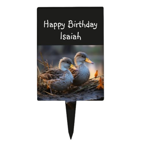 Happy Birthday Game Bird Ducks Custom Name Cake Topper