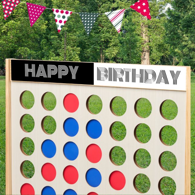 Happy Birthday Game Black White Op Art Stylish Fast Four (A 'Fast Four' outdoor game with Happy Birthday wording in a black and white Op Art style)