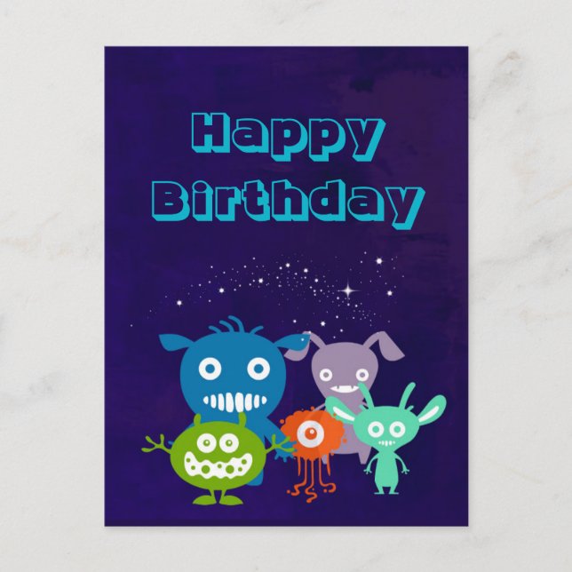 Happy Birthday Gang Of Cute Creatures Postcard (Front)