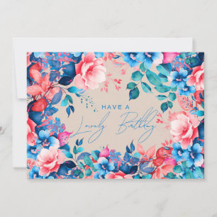 Happy Birthday Garden Floral Blue Pink Champagne Card