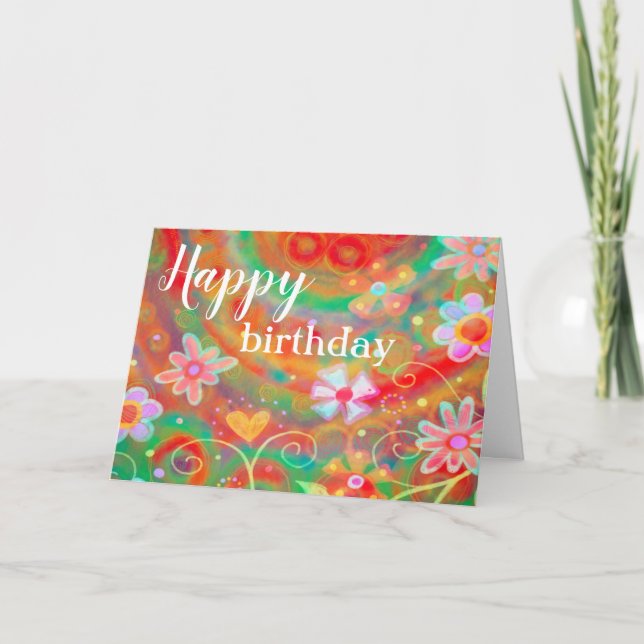 Happy Birthday Garden Heart Card (Front)