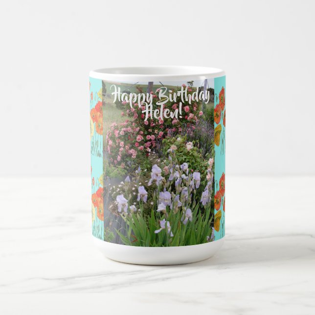 Happy Birthday Garden Orange Poppy Womans Name Mug (Center)
