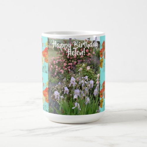 Happy Birthday Garden Orange Poppy Womans Name Mug