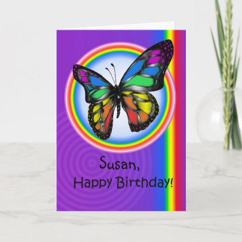 Happy Birthday Gay Lesbian Rainbow Butterfly Card