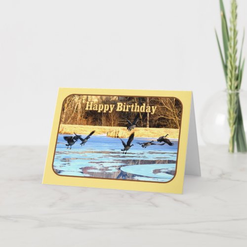 Happy Birthday Geese Take Off From A Frozen Pond Card