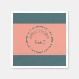 Happy Birthday Geometric Double Circle Teal Napkins