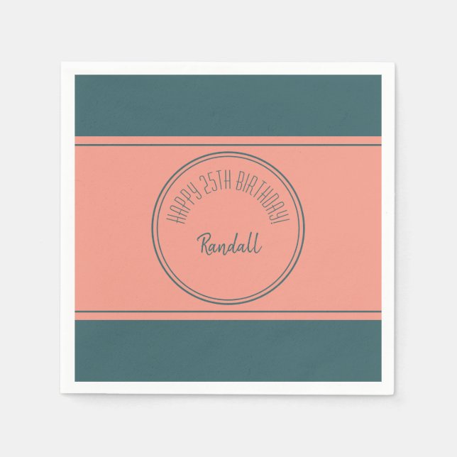 Happy Birthday Geometric Double Circle Teal Napkins (Front)