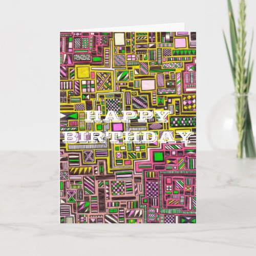 Happy Birthday Geometric pop shapes art punk Card