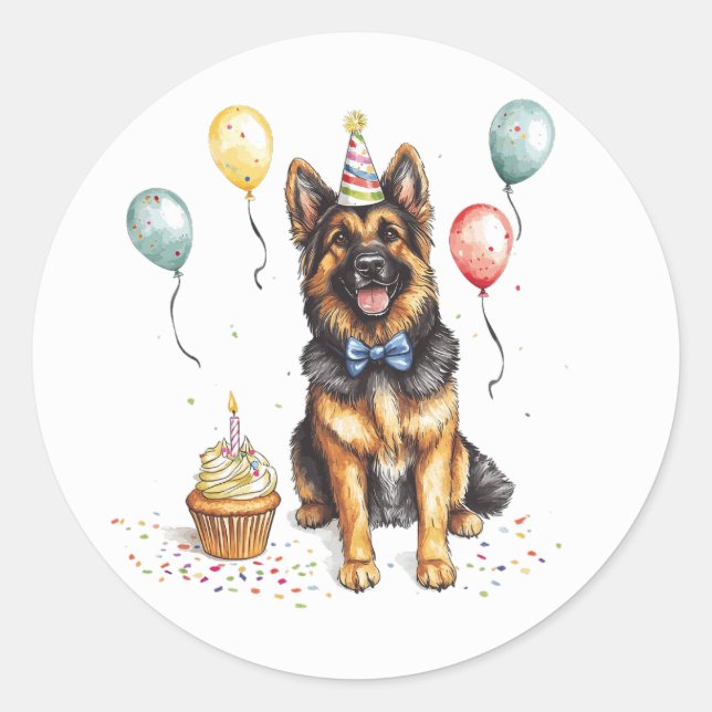 Happy Birthday German Shepherd Dog Classic Round Sticker (Front)