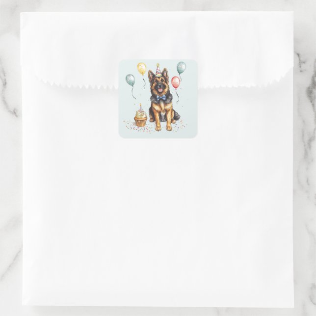 Happy Birthday German Shepherd Dog Square Sticker (Bag)
