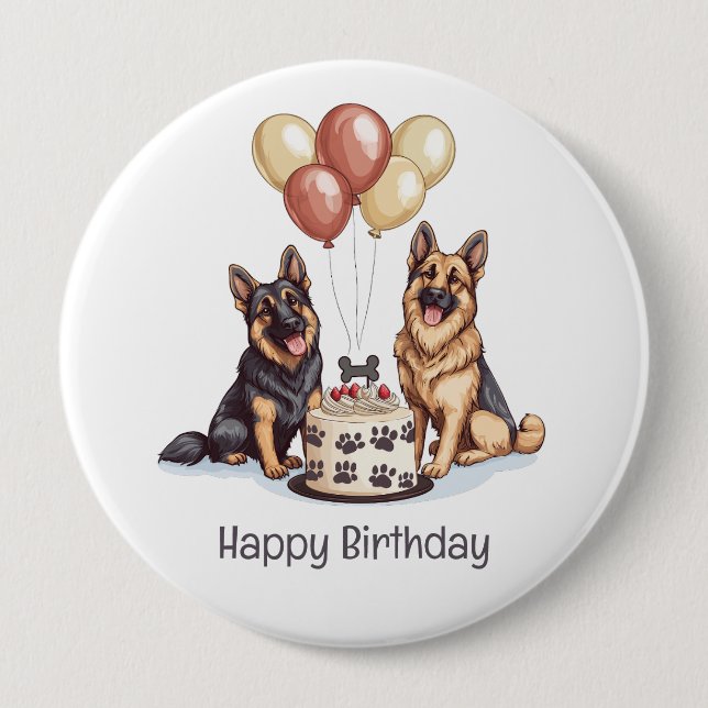 Happy Birthday German Shepherd Dogs Birthday Cake Button (Front)