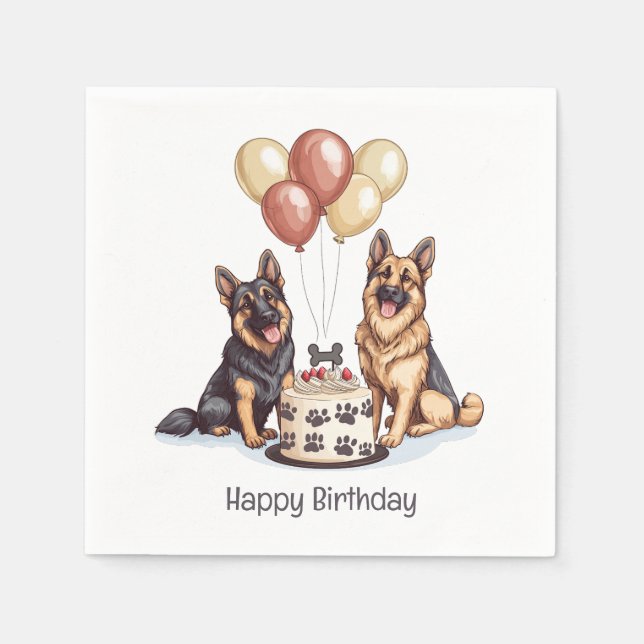 Happy Birthday German Shepherd Dogs Birthday Cake Napkins (Front)