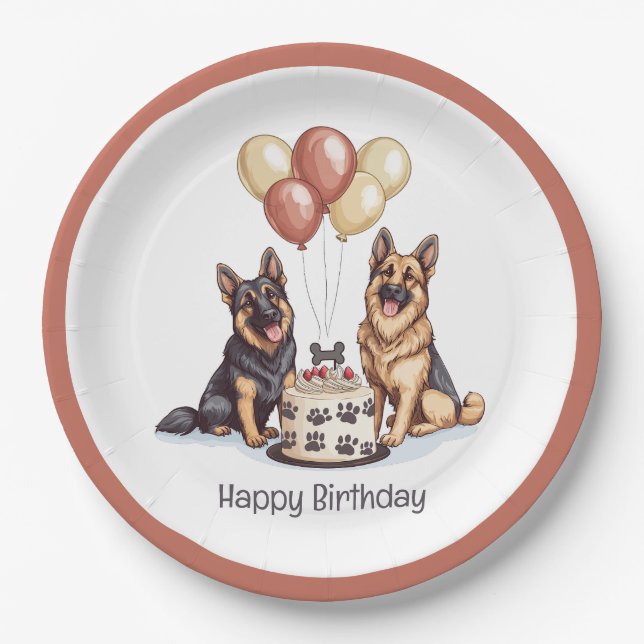 Happy Birthday German Shepherd Dogs Birthday Cake Paper Plates (Front)