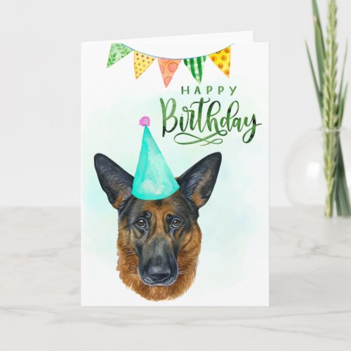 Happy Birthday German Shepherd Watercolor  Card