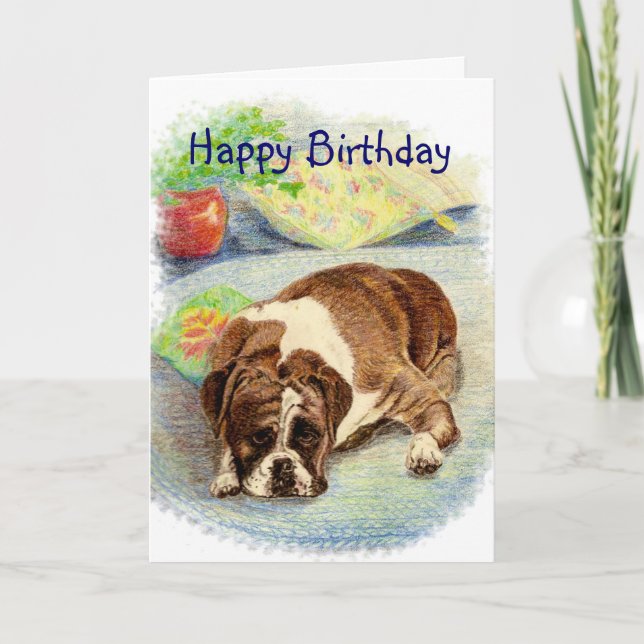 Happy Birthday Get Excited Humor Boxer Dog Card (Front)