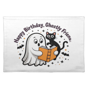 Happy Birthday Ghost Cat PNG - Spooky Cute Classic Cloth Placemat