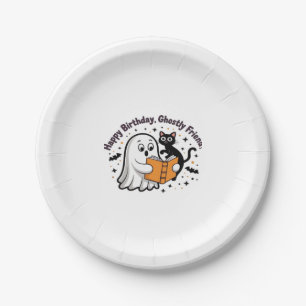Happy Birthday Ghost Cat PNG - Spooky Cute Classic Paper Plates