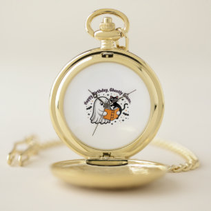 Happy Birthday Ghost Cat PNG - Spooky Cute Classic Pocket Watch