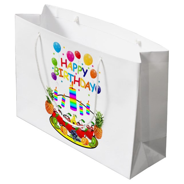 Happy Birthday Gift Bag Fruit Cake Candles (Back Angled)