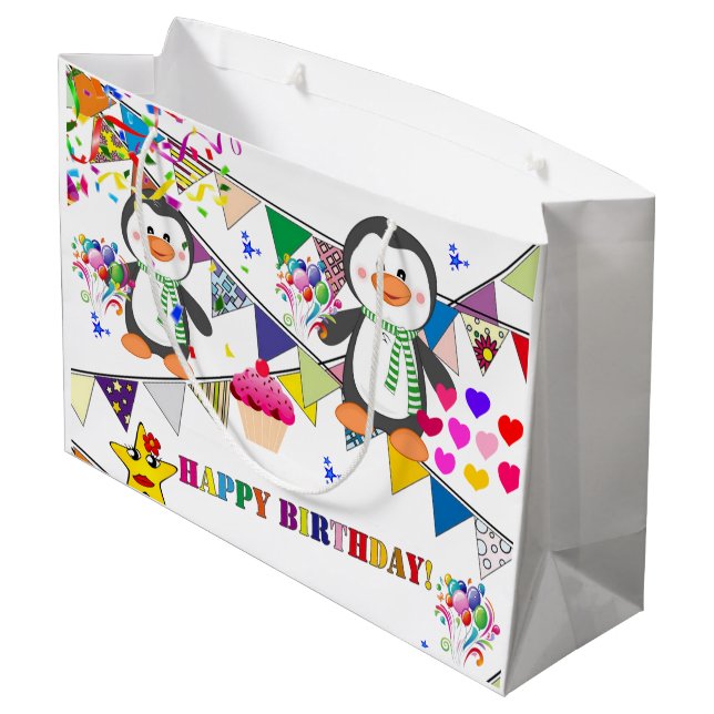 Happy Birthday Gift Bag Penguin (Back Angled)