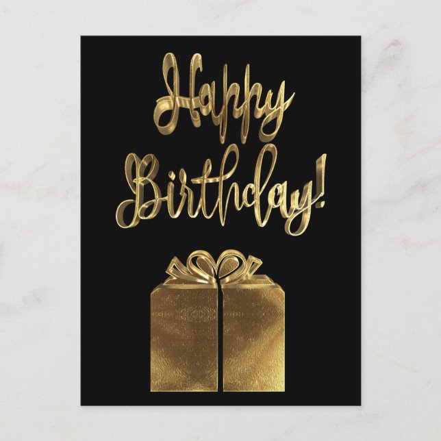 Happy Birthday Gift Black and Gold Look Typography Postcard (Front)
